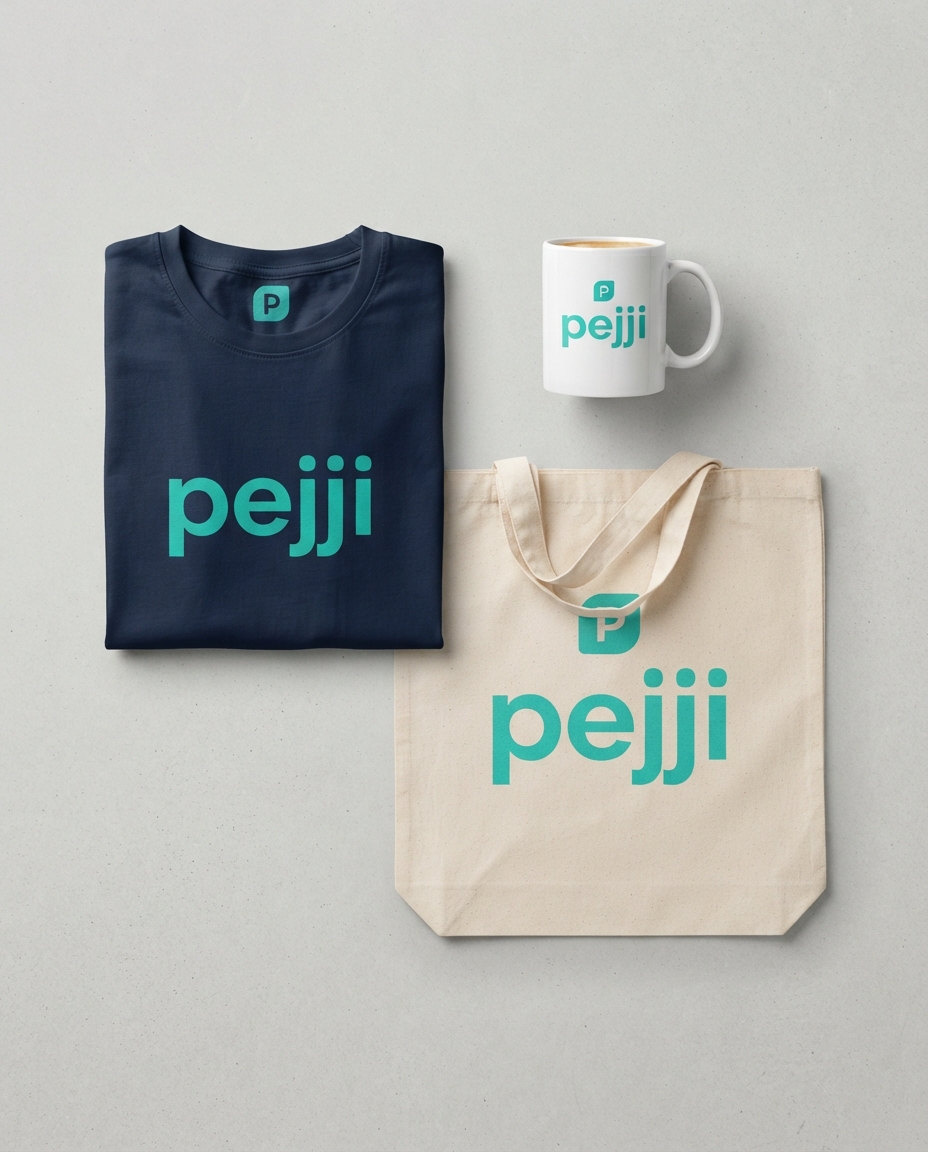 Pejji-branded t-shirt, mug and tote merch set